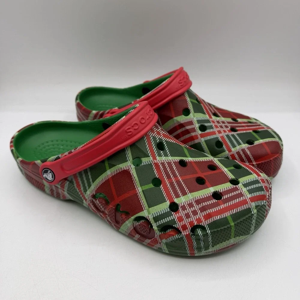 Crocs Baya Holiday‎ Plaid Clogs Mens 13 Red Green Christmas Tartan Slip On Shoes